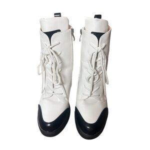 Elegant Black and White Lace-Up Women's Boots